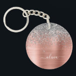Brushed Metal Rose Gold Silver Glitter Monogram Key Ring<br><div class="desc">Rose Gold - Blush Pink and Silver Faux Foil Metallic Sparkle Glitter Brushed Metal Monogram Name Keychain. This makes the perfect sweet 16 birthday,  wedding,  bridal shower,  anniversary,  baby shower or bachelorette party gift for someone that loves glam luxury and chic styles.</div>