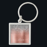 Brushed Metal Rose Gold Silver Glitter Monogram Key Ring<br><div class="desc">Rose Gold - Blush Pink and Silver Faux Foil Metallic Sparkle Glitter Brushed Metal Monogram Name Keychains (Key Chain). This makes the perfect sweet 16 birthday,  wedding,  bridal shower,  anniversary,  baby shower or bachelorette party gift for someone that loves glam luxury and chic styles.</div>