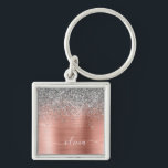 Brushed Metal Rose Gold Silver Glitter Monogram Key Ring<br><div class="desc">Rose Gold - Blush Pink and Silver Faux Foil Metallic Sparkle Glitter Brushed Metal Monogram Name Keychains (Key Chain). This makes the perfect sweet 16 birthday,  wedding,  bridal shower,  anniversary,  baby shower or bachelorette party gift for someone that loves glam luxury and chic styles.</div>