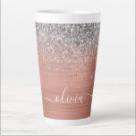 Brushed Metal Rose Gold Silver Glitter Monogram Latte Mug<br><div class="desc">Rose Gold - Blush Pink and Silver Faux Foil Metallic Sparkle Glitter Brushed Metal Monogram Name Latte Coffee Cup Mug. This makes the perfect sweet 16 birthday,  wedding,  bridal shower,  anniversary,  baby shower or bachelorette party gift for someone that loves glam luxury and chic styles.</div>