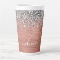 Brushed Metal Rose Gold Silver Glitter Monogram