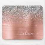 Brushed Metal Rose Gold Silver Glitter Monogram Mouse Pad<br><div class="desc">Rose Gold - Blush Pink and Silver Faux Foil Metallic Sparkle Glitter Brushed Metal Monogram Name and Initial Mousepad (mouse pad). This makes the perfect sweet 16 birthday,  wedding,  bridal shower,  anniversary,  baby shower or bachelorette party gift for someone that loves glam luxury and chic styles.</div>