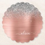 Brushed Metal Rose Gold Silver Glitter Monogram Paper Coaster<br><div class="desc">Rose Gold - Blush Pink and Silver Faux Foil Metallic Sparkle Glitter Brushed Metal Monogram Name Paper Coasters. This makes the perfect graduation,  birthday,  wedding,  bridal shower,  anniversary,  baby shower or bachelorette party gift for someone that loves glam luxury and chic styles.</div>