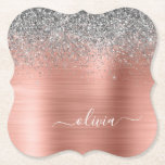 Brushed Metal Rose Gold Silver Glitter Monogram Paper Coaster<br><div class="desc">Rose Gold - Blush Pink and Silver Faux Foil Metallic Sparkle Glitter Brushed Metal Monogram Name Paper Coasters. This makes the perfect graduation,  birthday,  wedding,  bridal shower,  anniversary,  baby shower or bachelorette party gift for someone that loves glam luxury and chic styles.</div>