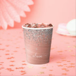 Brushed Metal Rose Gold Silver Glitter Monogram Paper Cups<br><div class="desc">Rose Gold - Blush Pink and Silver Faux Glitter and Sparkle Brushed Metal Elegant Monogram Birthday,  Wedding,  Bridal Shower or Bachelorette Party Cup. This Birthday Party Cup can be customised to include your initial and first name. Please contact the designer for customised matching items.</div>