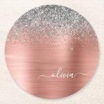 Brushed Metal Rose Gold Silver Glitter Monogram Round Paper Coaster<br><div class="desc">Rose Gold - Blush Pink and Silver Faux Foil Metallic Sparkle Glitter Brushed Metal Monogram Name Paper Coasters. This makes the perfect graduation,  birthday,  wedding,  bridal shower,  anniversary,  baby shower or bachelorette party gift for someone that loves glam luxury and chic styles.</div>