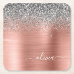 Brushed Metal Rose Gold Silver Glitter Monogram Square Paper Coaster<br><div class="desc">Rose Gold - Blush Pink and Silver Faux Foil Metallic Sparkle Glitter Brushed Metal Monogram Name Paper Coasters. This makes the perfect graduation,  birthday,  wedding,  bridal shower,  anniversary,  baby shower or bachelorette party gift for someone that loves glam luxury and chic styles.</div>