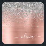 Brushed Metal Rose Gold Silver Glitter Monogram Square Sticker<br><div class="desc">Rose Gold - Blush Pink and Silver Faux Foil Metallic Sparkle Glitter Brushed Metal Monogram Name and Initial Paper Party Sticker Address Labels. This makes the perfect sweet 16 birthday,  wedding,  bridal shower,  anniversary,  baby shower or bachelorette party gift for someone that loves glam luxury and chic styles.</div>