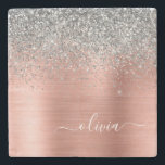 Brushed Metal Rose Gold Silver Glitter Monogram Stone Coaster<br><div class="desc">Rose Gold - Blush Pink and Silver Faux Foil Metallic Sparkle Glitter Brushed Metal Monogram Name Stone Tile. This makes the perfect graduation,  sweet 16 birthday,  wedding,  bridal shower,  anniversary,  baby shower or bachelorette party gift for someone that loves glam luxury and chic styles.</div>