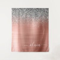 Brushed Metal Rose Gold Silver Glitter Monogram