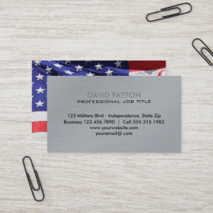 Brushed Metal USA Flag   Patriotic Military Business Card