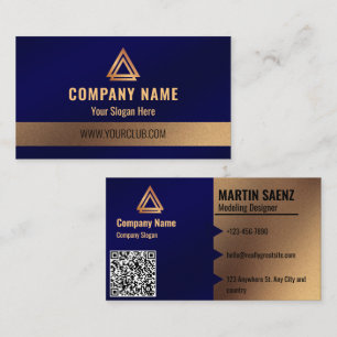 Brushed Metallic Blue Company Logo QR Code Business Card
