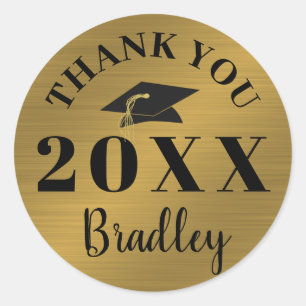 Brushed Metallic Gold Graduation Thank You Classic Round Sticker
