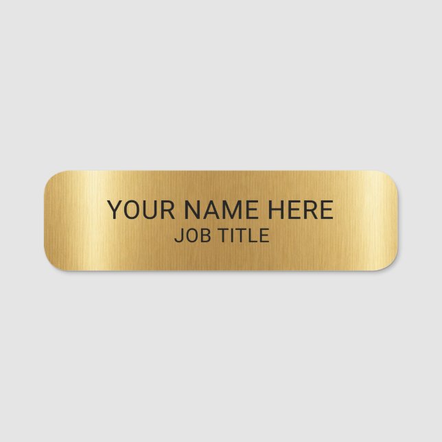 Brushed Metallic Gold Print Employee Custom Name Tag (Front)