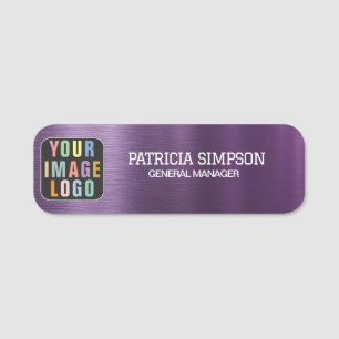Brushed Metallic Purple: Company Logo, Name, Title Name Tag