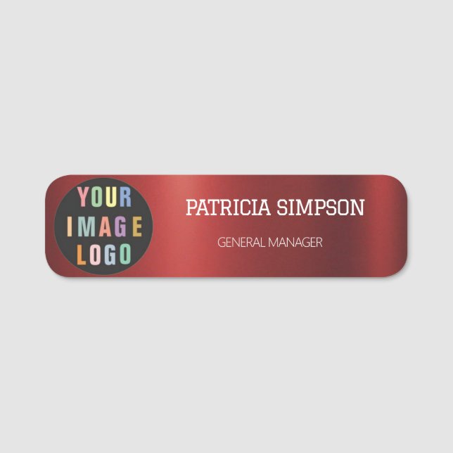 Brushed Metallic Red: Business Logo, Name & Title  Tag (Front)