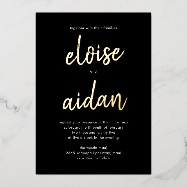 Brushed Names Real Foil Wedding Invitation Foil In (Front)