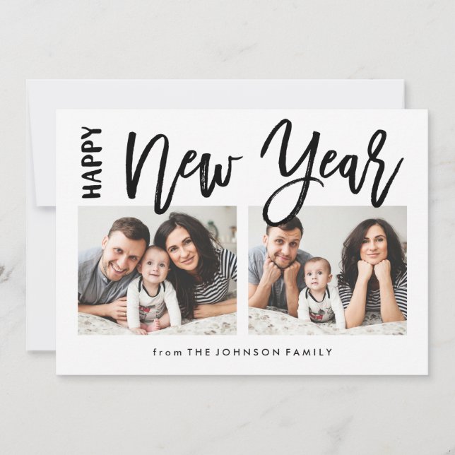 Brushed New Year Holiday Collage 2 Photo Card (Front)