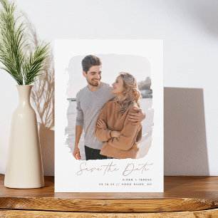 Brushed Outline   Vertical Photo Save The Date