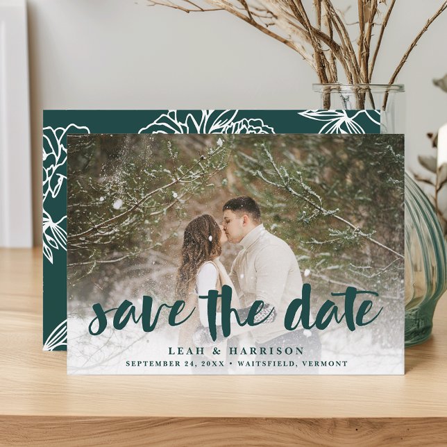 Brushed Overlay with Floral Backer | Photo Save The Date (Creator Uploaded)