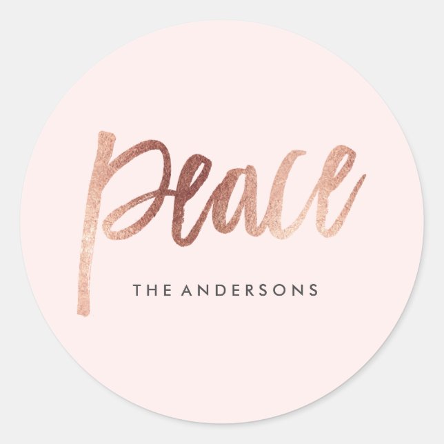 Brushed Peace Rose Gold Holiday Sticker (Front)
