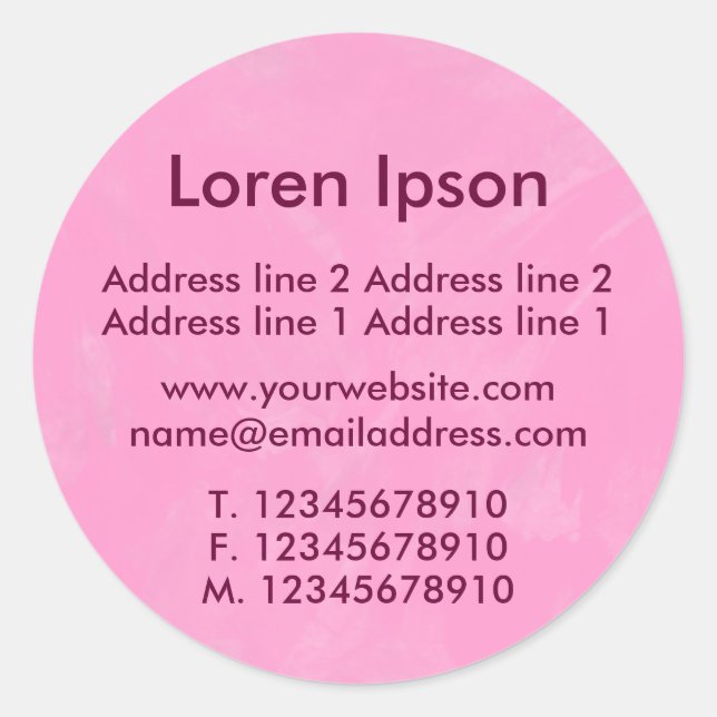 Brushed Pink Business / Profile Classic Round Sticker (Front)