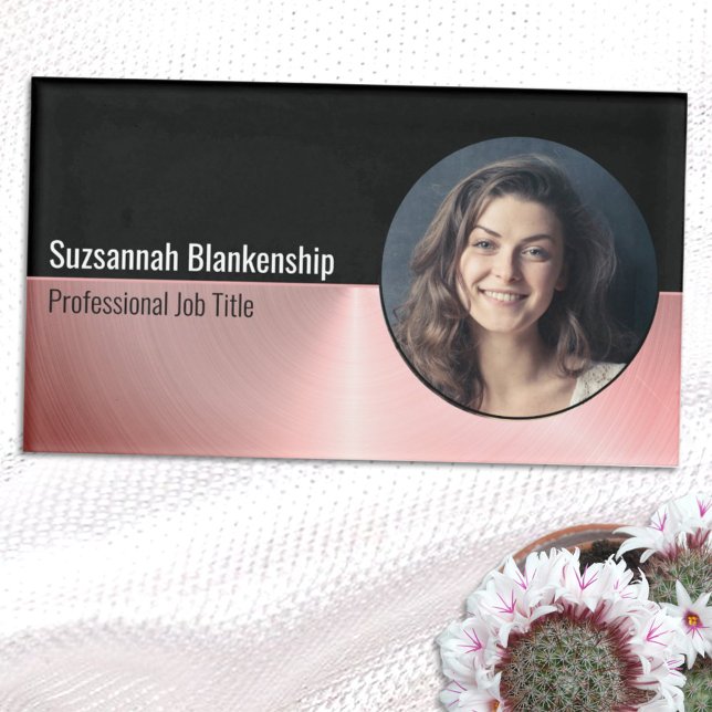 Brushed Pink Faux Metal Custom Photo Professional  Name Tag (Creator Uploaded)