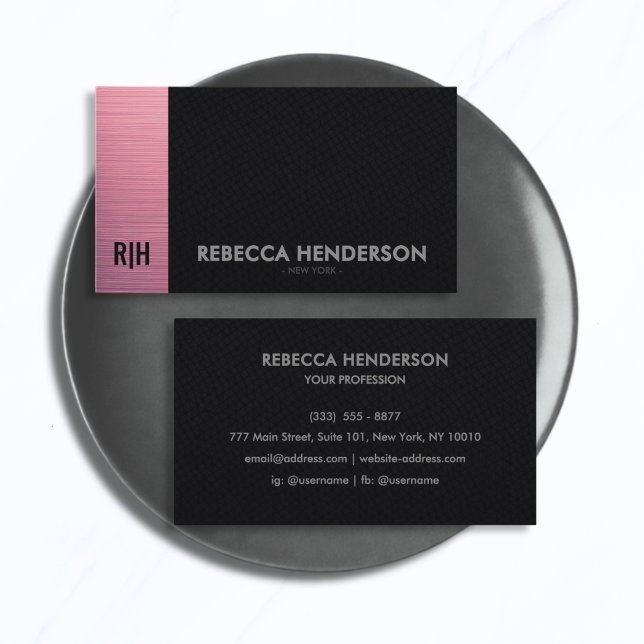 Brushed Pink Panel & Faux Black Leather  Business Card (Creator Uploaded)