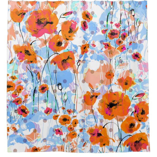 Brushed Poppies: Abstract Floral Texture Shower Curtain (Front)