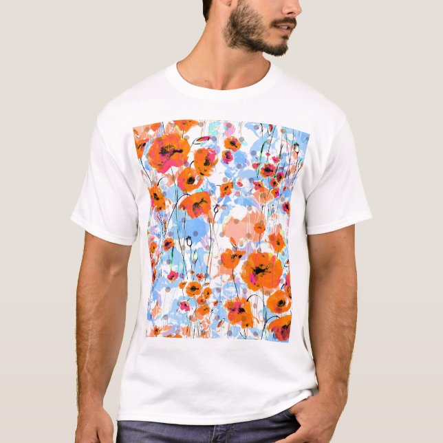 Brushed Poppies: Abstract Floral Texture T-Shirt (Front)