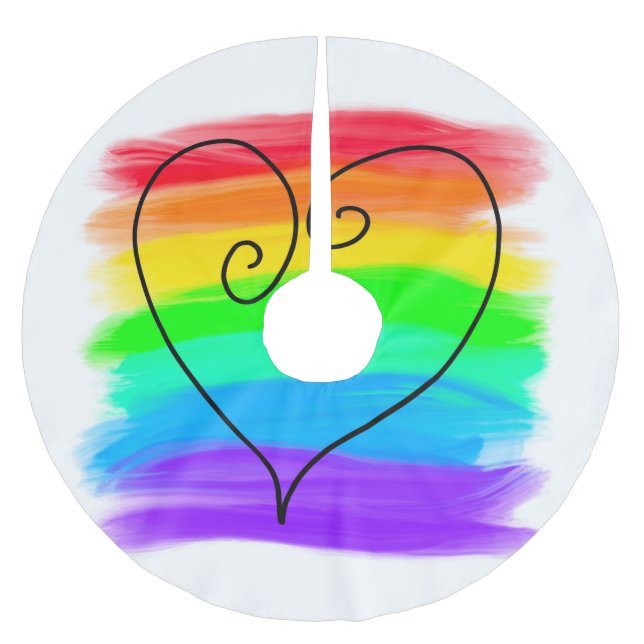 Brushed rainbow with heart polyester tree skirt (Front)