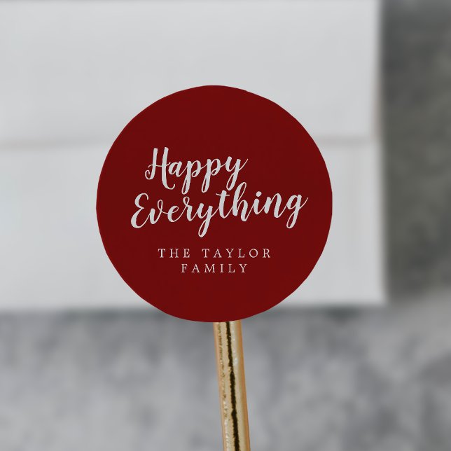 Brushed Red Happy Everything Holiday Gift Classic Round Sticker (Creator Uploaded)