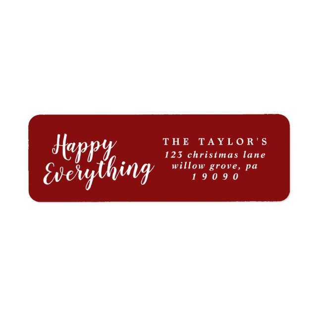 Brushed Red Happy Everything Return Address Label (Front)