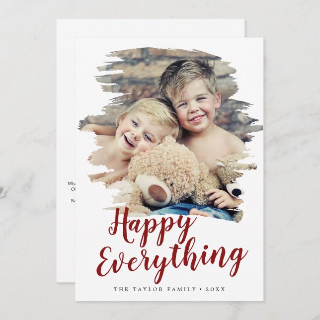 Brushed Red Happy Everything Year In Review Holiday Card (Front/Back)