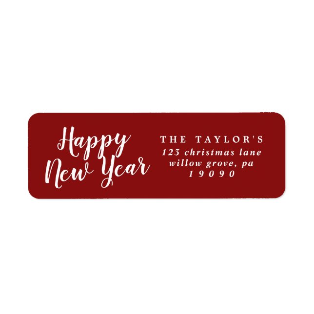 Brushed Red Happy New Year Return Address Label (Front)