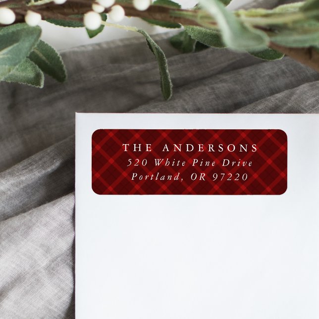 Brushed Red Plaid Holiday Return Address (Creator Uploaded)