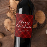 Brushed Red Plaid Merry Christmas Wine Label<br><div class="desc">Elegant and rustic wine labels featuring "Merry Christmas" in white calligraphy script on a painted red plaid background. Personalise the plaid holiday wine labels by adding your name and year. The plaid wine labels are perfect for hostess gifts and holiday parties.</div>