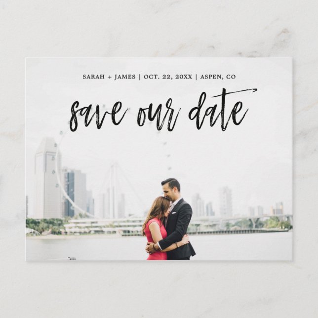 Brushed Script Save the Date Announcement Postcard (Front)