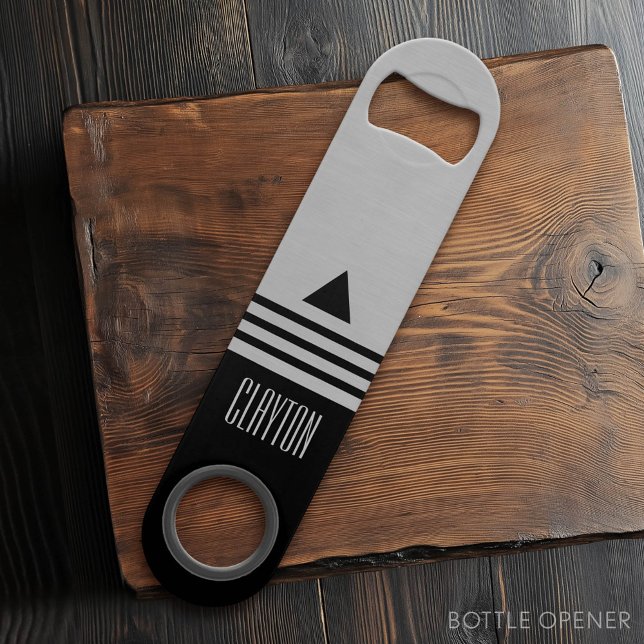 Brushed Silver and Black Manly Design Custom Name (Custom Monogram Bottle Opener)