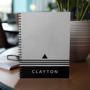 Brushed Silver and Black Space Design Custom Name Notebook