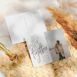 Brushed Silver Better Together Save The Date Photo Postcard<br><div class="desc">Create your own save the date cards! This design features "better together" in faux silver calligraphy with your names and wedding date in simple typography. Your custom engagement photo appears to the right. Click on "Personalise this template" to change the details to your own! Feel free to contact me through...</div>