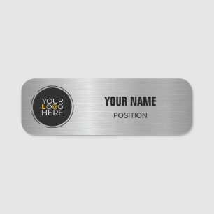 Brushed Silver, Custom Logo, Business Name Tag