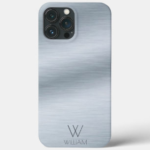 Brushed Silver Look Personalised Monogram iPhone 13 Pro Max Case