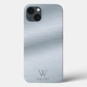 Brushed Silver Look Personalised Monogram iPhone 13 Case