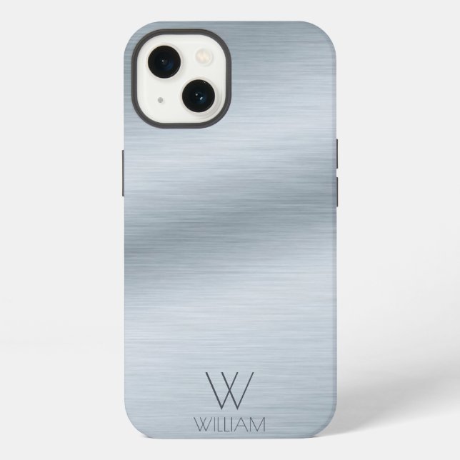 Brushed Silver Look Personalised Monogram iPhone Case (Back)