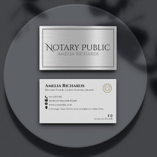 Brushed Silver Metallic Elegant Notary Public Business Card