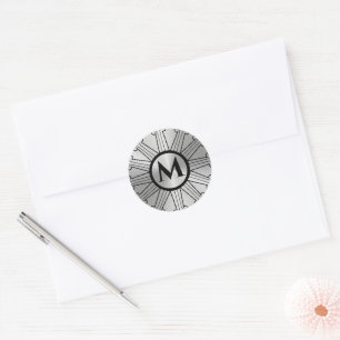 Brushed Silver Monogram Art Deco Classic Round Sticker
