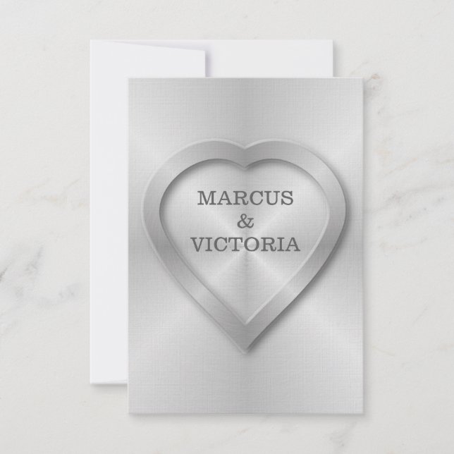 Brushed stainless steel wedding invitation (Front)