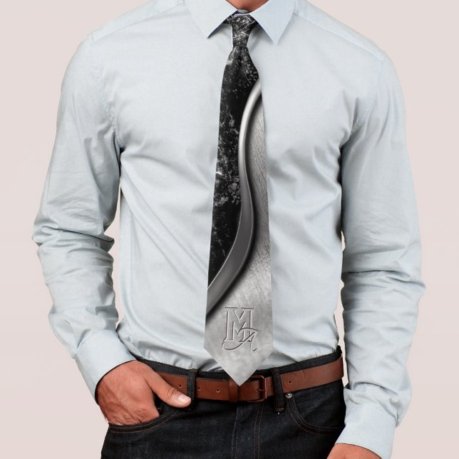 Brushed steel and metallic stone monogrammed  tie (Creator Uploaded)