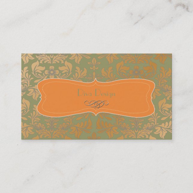 Brushed steel baroque damask business card (Front)